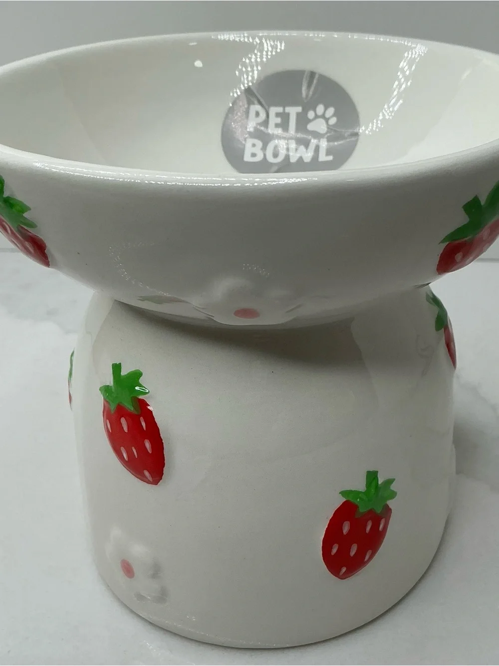Pet Bowl Dish Elevated Small Ceramic Strawberry New